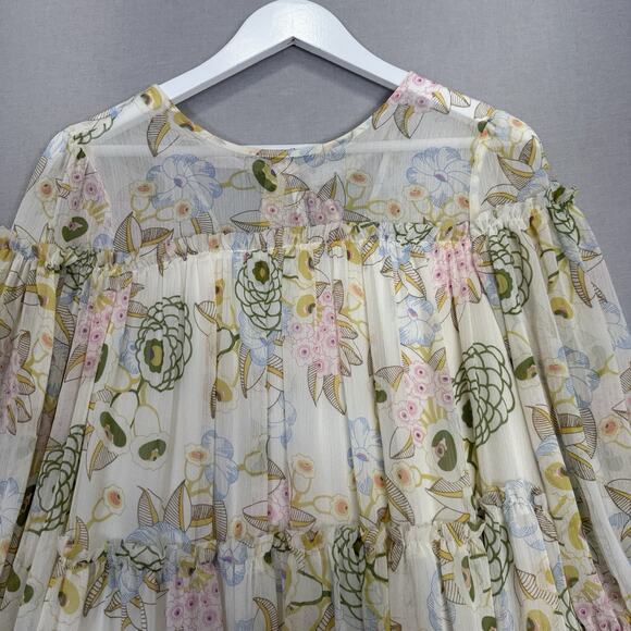 Ted Baker Bellona Tiered Trapeze Mini Dress Women 2 Cream Pastel Floral Babydoll - Picture 3 of 14